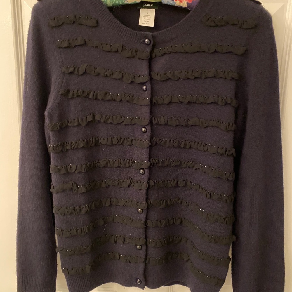 J Crew vintage Jackie cardigan ruffles and beads S